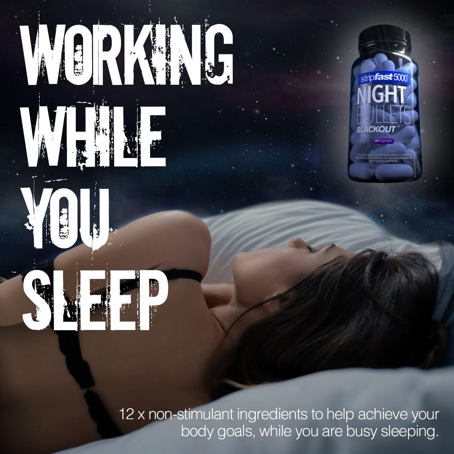 stripfast5000 Weight Management Support + Relaxation Capsules, Stimulant-Free for Women & Men, Night Bullets Blackout