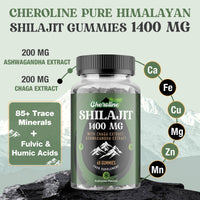 Cheroline Shilajit Gummies 1400mg, Pure Himalayan Shilajit with Chaga and Ashwagandha, 85+ Trace Minerals, Rich in Fulvic Acid, for Energy & Immune, Sugar-Free, Vegan (60 Count (Pack of 2))