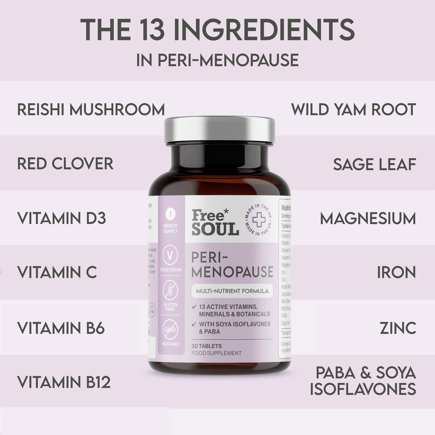 Perimenopause Vitamins for Women | 1 Month Supply | Single Serve Tablets Supplement for Women | Vegetarian | Gluten Free | Non GMO | Free Soul