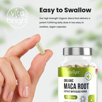 Black Maca Root Capsules & Yellow | Super Strength 11,000mg | 180 Count - 3 Month Supply | Organic Maca Powder in Veggie Capsules for Women & Men | VitaBright