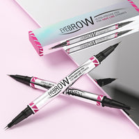 Generic Dual-End Design Microblading Eyebrow Pen with Blush, Natural Brows, Waterproof, Long-Lasting(Black Brown)