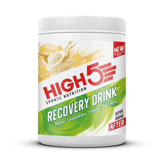 HIGH5 Recovery Drink - Carbohydrate and Whey Protein Powder (20g) for Muscle Recovery with Electrolytes Powder - Fast-Absorbing Post Workout Shake (Banana & Vanilla Milkshake, 450g - 9 Servings)