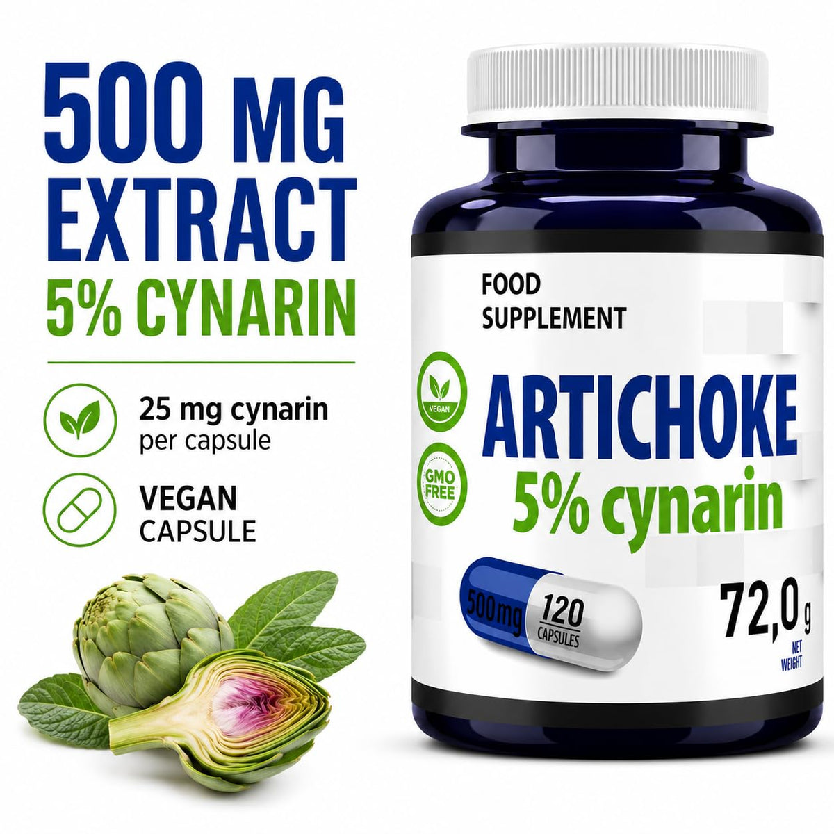 Hepatica Artichoke Extract 5,000mg Equivalent | 500mg 10:1 Cynara Scolymus Extract | Standardised to 5% Cynarin (25mg) | 120 Vegan Capsules | 4-Month Supply | 3rd Party Lab Tested