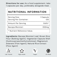 Futuro Labs Bacopa Monnieri Capsules 350mg - Brain/Memory Supplements - Made in The UK - 4 Month Supply - Vegan, Non-GMO, Gluten-Free. Natural Ayuverdic Supplement Bacopa Extract
