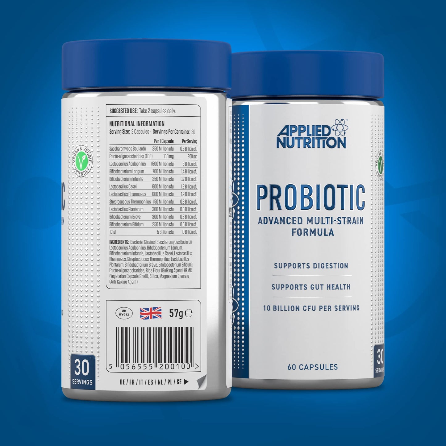 Applied Nutrition Probiotics - Probiotic Complex for Gut Health, Supports Digestion, 10 Billion CFU per Serving, Vegan Supplement (60 Capsules - 30 Servings)