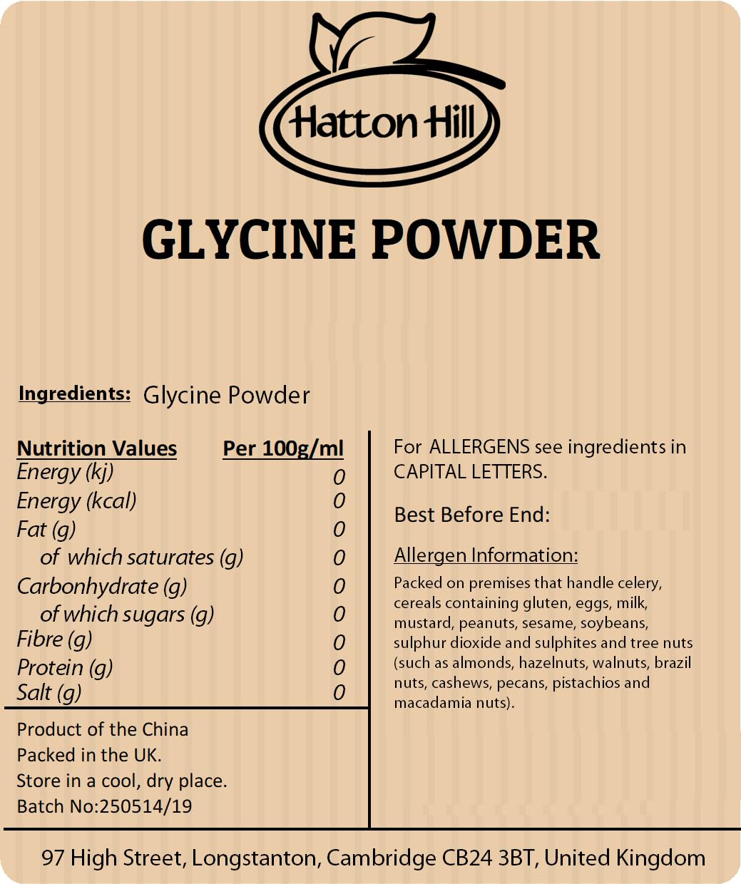 Glycine Powder 500g – Pure Amino Acid Supplement for Sleep, Muscle Recovery, and Anti-Aging – 100% Vegan, Non-GMO by Hatton Hill