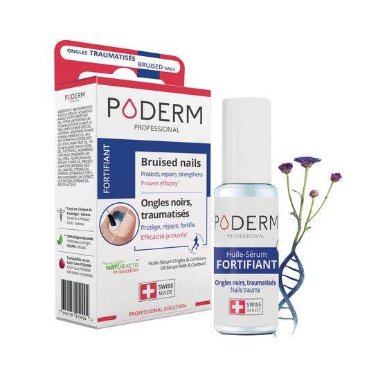 PODERM - BLACK AND INJURED NAILS 2-in-1 TREATMENT - BIO & VEGAN - Suitable for active people (football, hiking ...) - Professional foot/hand treatment - Quick & easy - Swiss Made