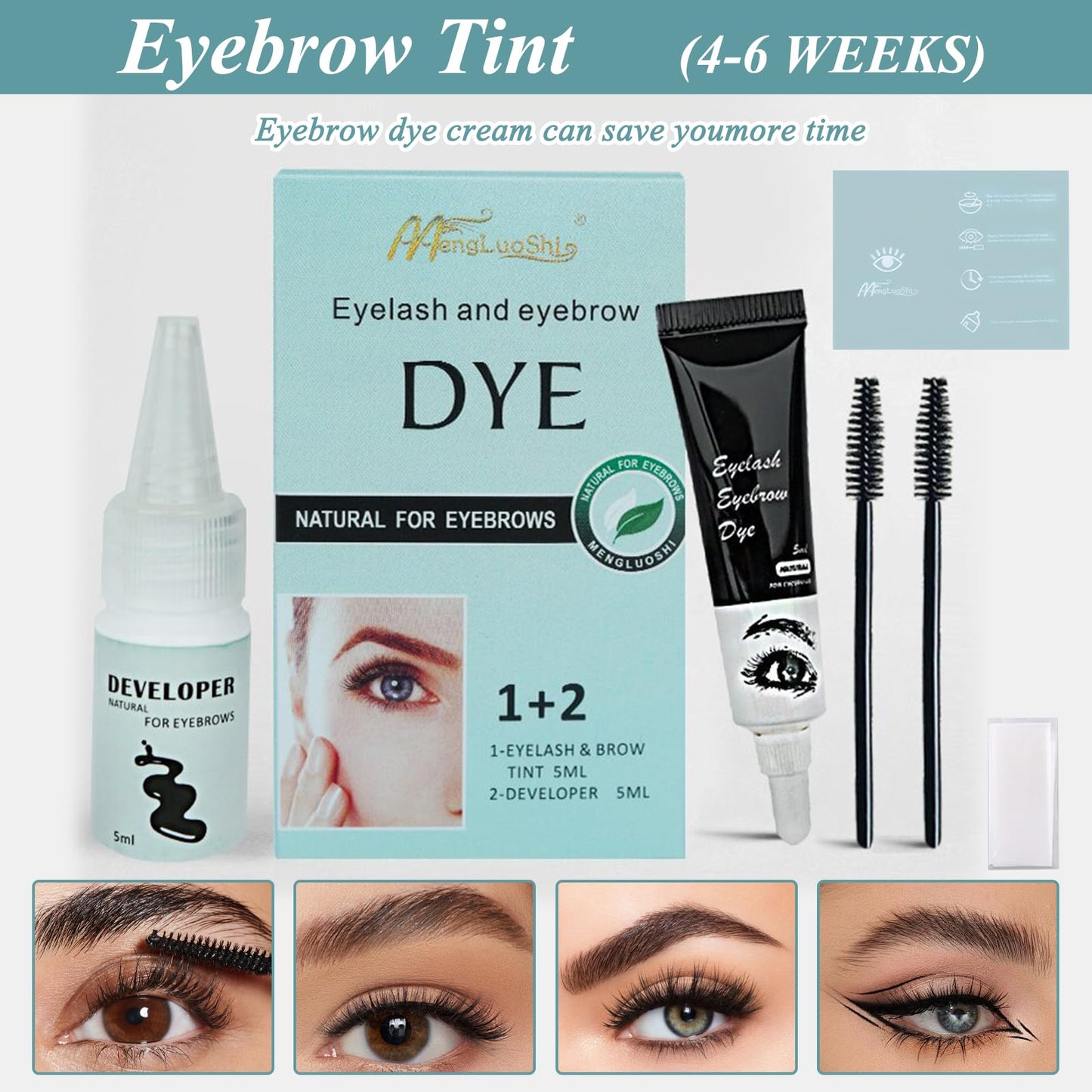Guegine Eye Brow Tint Kits 38g Black Eyebrow Tint Eyebrow Tint Eye Lash Tint Eyelash And Eyebrow Dyeing Kit Semi-Permanent Lasts 4-6 Weeks Can Be Diy Suitable For Salon Home Use