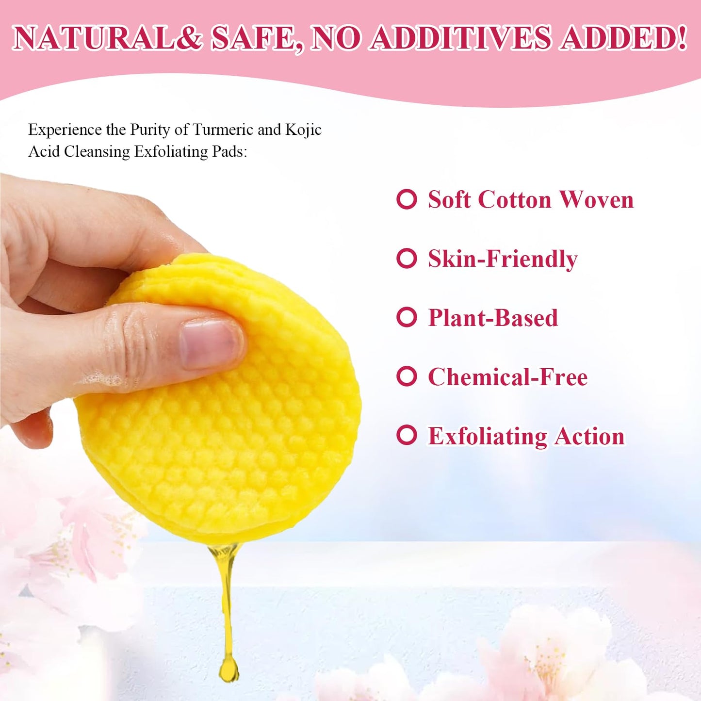 Nadiaen Kojic Acid and Turmeric Pads,80 Pieces Turmeric Kojic Acid Pads,Exfoliating Face Suitable for Improving Skin Texture,Reducing Shine and Clogged Pores