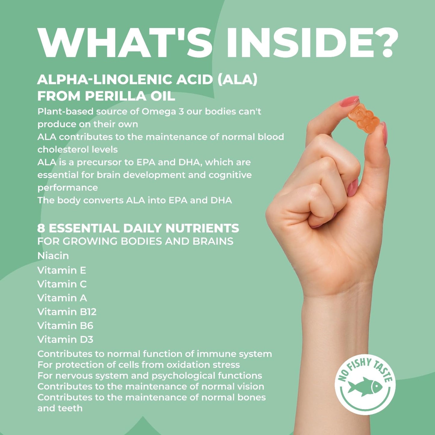 Kids Omega 3, 6 & 9 Gummies – Sugar-Free, Vegan & Gluten-Free | Plant-Based Omega with 8 Essential Vitamins | Chewable, Tasty Alternative to Fish Oil | 1 Month Supply