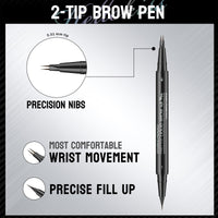 QUIWEN Eyebrow Pencil with Brow Brush, 2-in-1 Eye Brow Pencils for Women with Micro-Fork-Tip & Precise Brush-Tip Create Natural Hair-Like Brows, Long-Lasting Waterproof Double Ended Eyebrow Pen Brown
