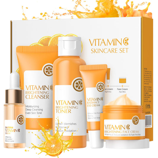 HAORQEE Skin Care Sets & Kits for Teenage Girls Gifts, Vitamin C Skincare Set Simple Beauty Pamper Anti-Ageing,Brightening,Moisturising Gift Sets for Women, Includes Cleanser-Toner-Serum-Eye Cream-Serum Cream