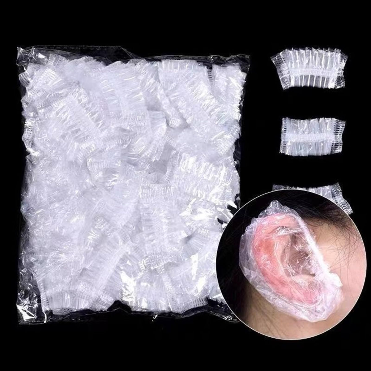 ZCaiJinBao 200-Piece Set of Disposable Waterproof Ear Covers - Clear Ear Protectors for Showers, Swimming, Hair Dye, Bathing & Spa Treatments - Ideal for Salons and Home Use