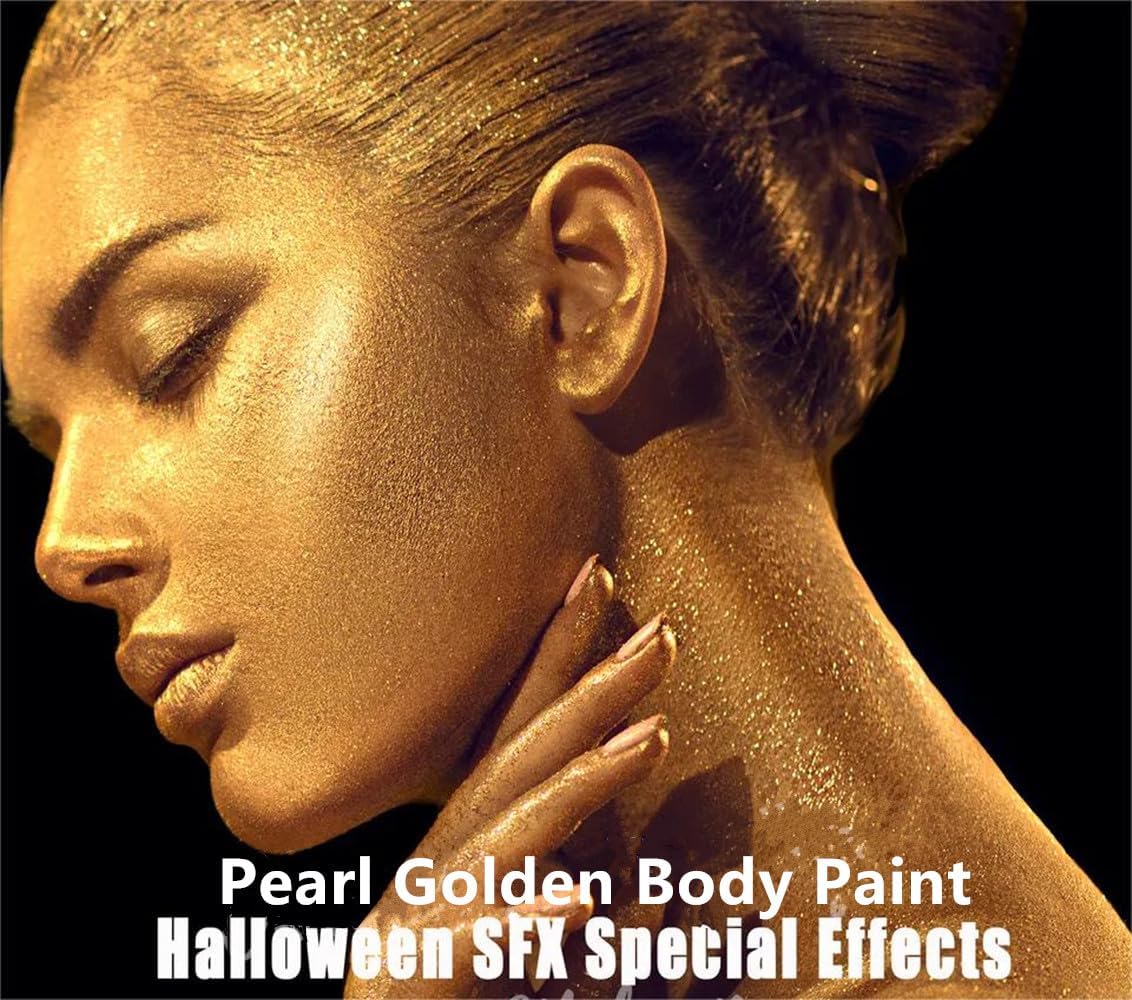 Go Ho Pearl Gold Cream Face Body Paint(2.37oz,70ml),Water Based Gold Makeup Face Painting for Adults Children SFX Cosplay Costumes Festivals Halloween