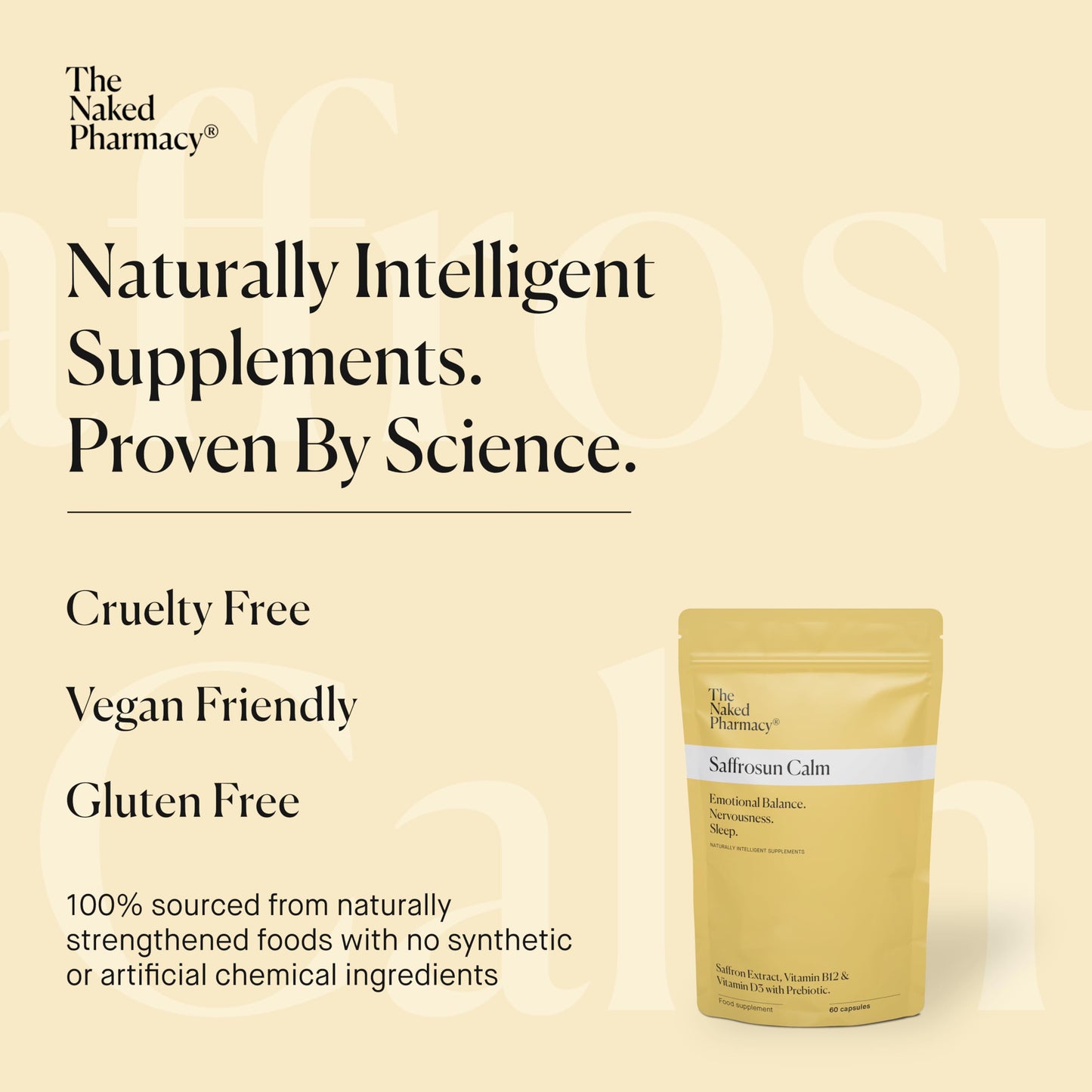 The Naked Pharmacy | Saffrosun Calm | Emotional Balance | Fatigue & Menopause | with Vitamin B12 | High Strength | Natural No Additives | Vegan | 60 Capsules