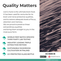 KAAPA Mushrooms KAAPA MUSHROOMS - Lion's Mane Mushroom Extract Tincture - Potent Ultrasonic Extraction | High Potency Lions Mane Supplement for Cognitive Function, Brain & Memory | Grown in Finland - 50ml