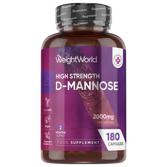 WeightWorld D-Mannose 2000mg - 180 Capsules - 2 Months Supply - Vegan-Friendly, Non-GMO & GMP-Approved - Split & Pour D Mannose Powder Capsules - Unflavoured, Easy to Swallow & Magnesium Stearate-Free