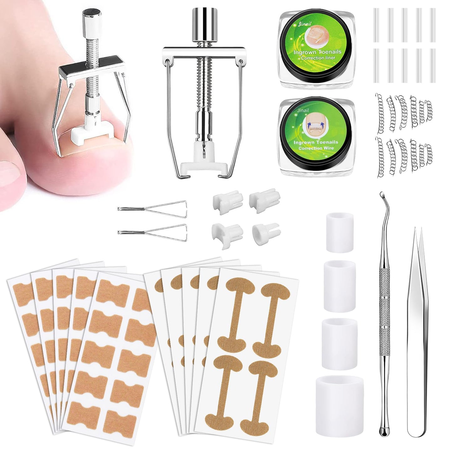 BQMEZRNUS Ingrown Toenail Removal Kit Ingrown Toenail Treatment Tool Kit Ingrown Toenail Corrector Tools with Toenail Braces, Podiatry Tools, Ingrown Toenail Corrector Strips and Patch for Toe Pain Relief