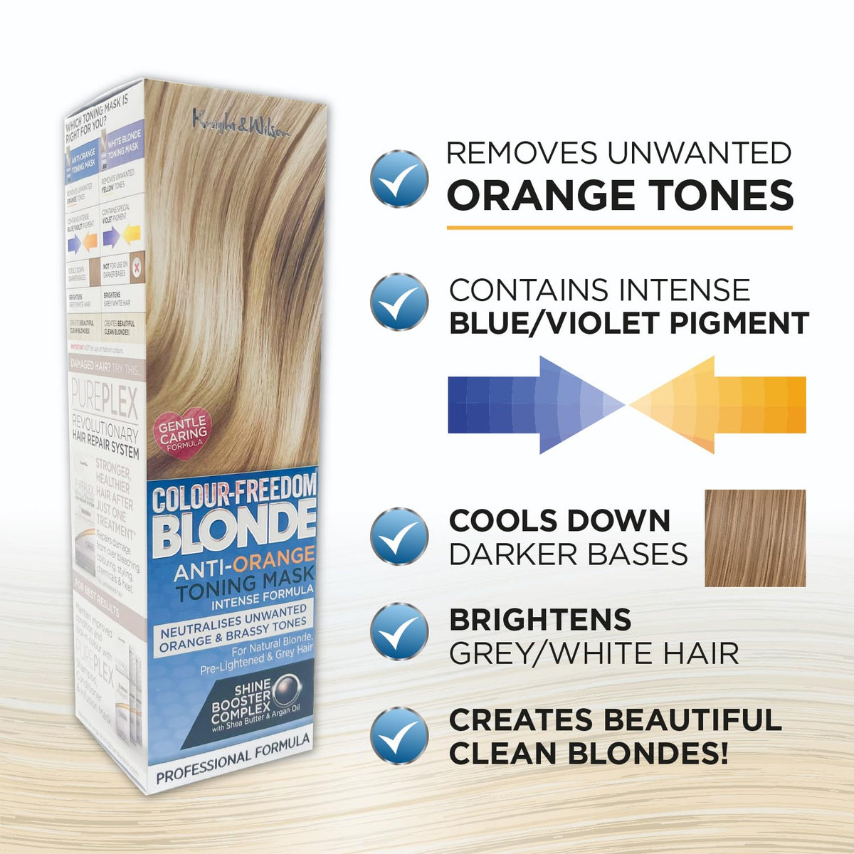 Knight & Wilson Colour-Freedom Blonde Anti-Orange Toner Mask, Semi Permanent Conditioning Treatment, Gentle Formula Neutralises Brassy Tones for Naturally Light, Bleached, Grey & Coloured Hair 150ml