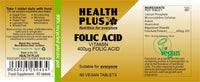 Health Plus Folic Acid 400µg : Pre-Conceptual Vitamin B Supplement : 60 Tablets, in a Planet-Friendly 99% Recycled Pot