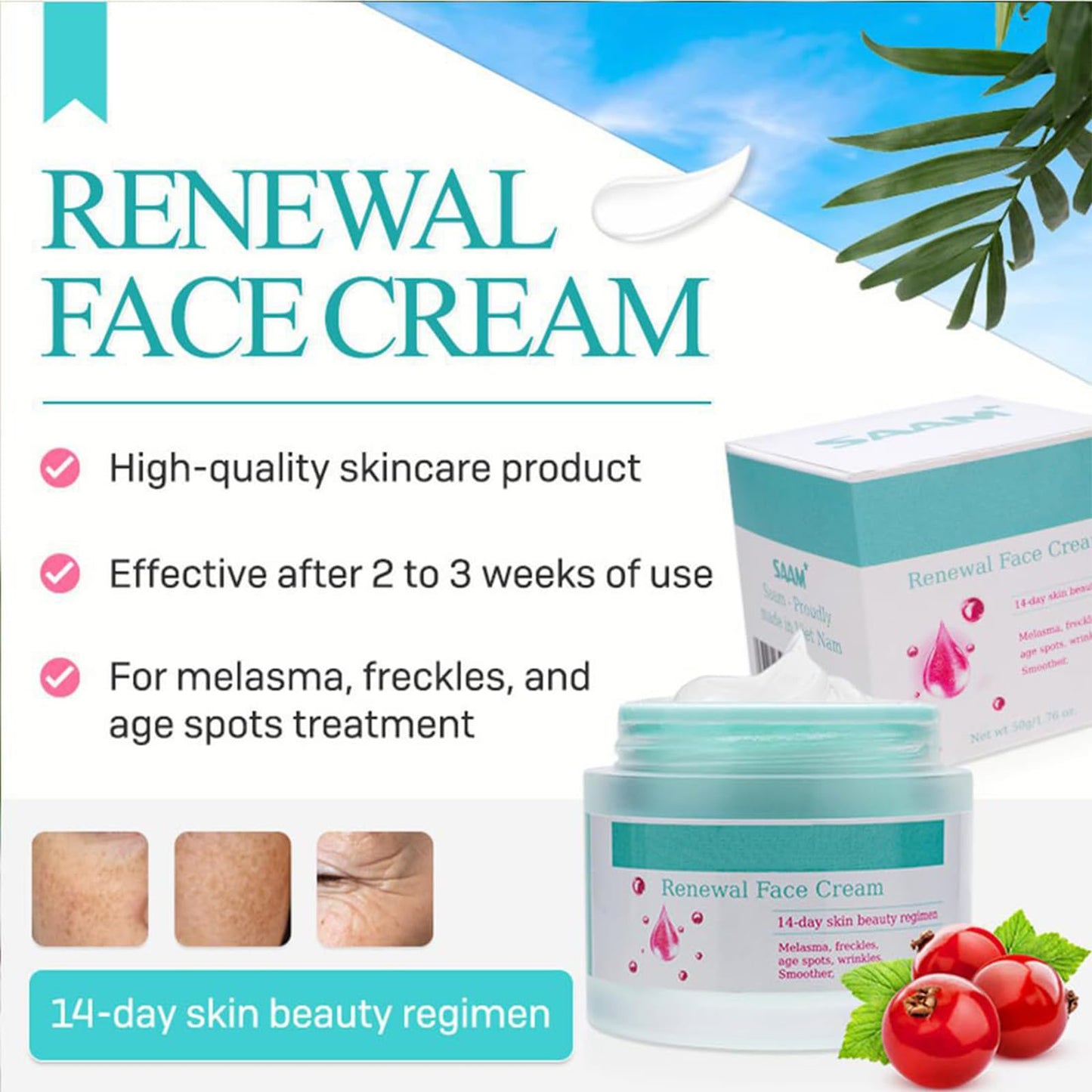 Skin Renewal Face Cream, Melasma Cream, Pigmentation Removal Cream For Men & Women, Dark Spot Remover For Face - Corrector For Age Spots Sun Spots Freckles Melasma Brown Spots (2 Pack)