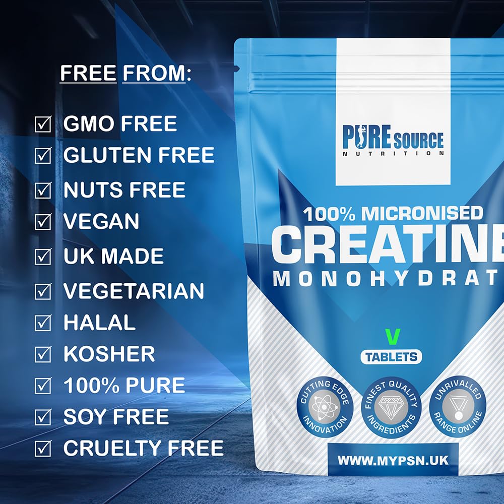 Pure Source Nutrition Creatine Monohydrate Tablets 3000mg Vegan Creatine Tablet - Gym Supplement for Men & Women - Creatine Monohydrate Powder Unflavoured Alternative Energy Supplement Workout by PSN (360 Tablets)