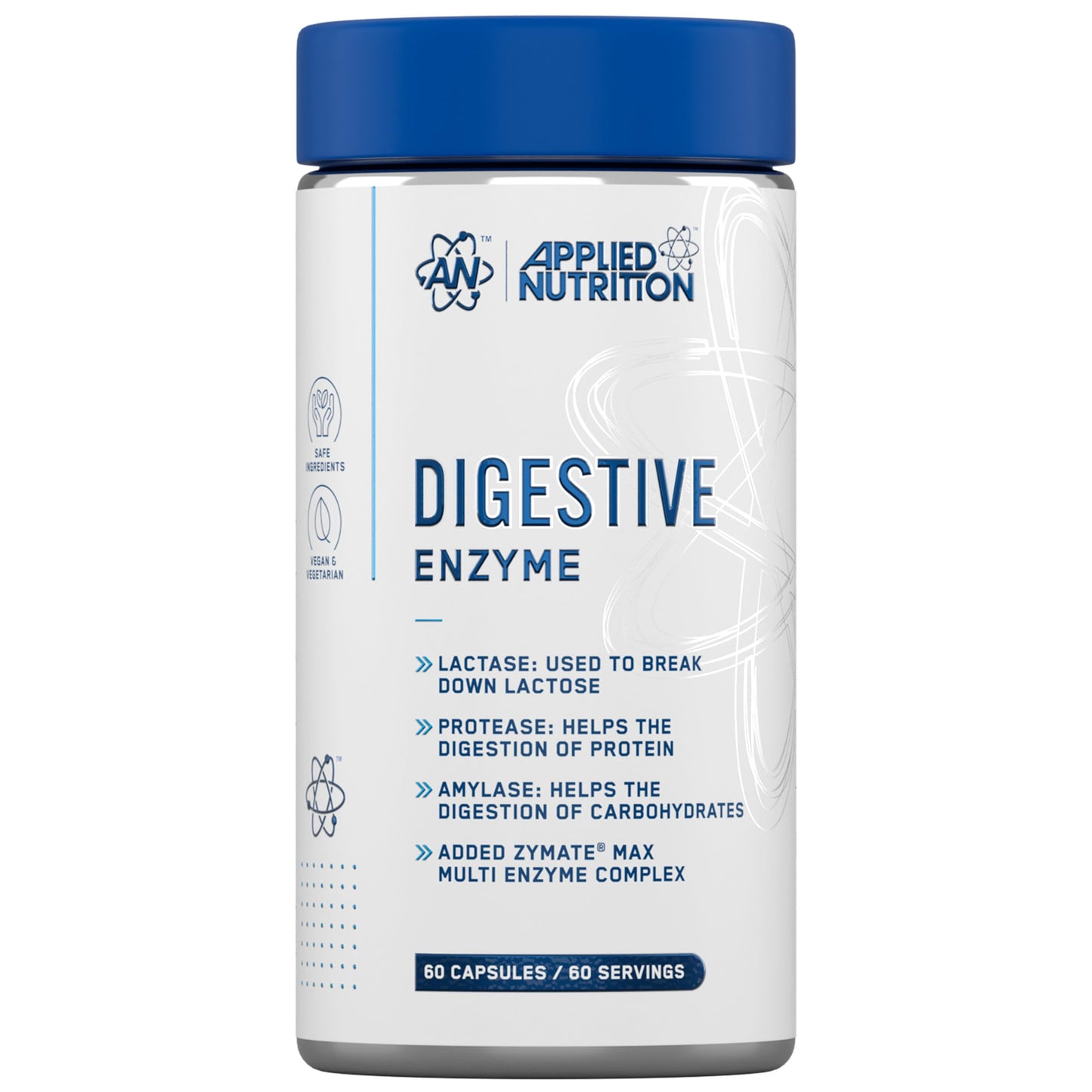 Applied Nutrition Digestive Enzyme - Vegan Digestive Enzymes Capsules, with Lactase, Protease, Amylase, Aids Digestion of Carbohydrates, Lactose, Proteins, Fats, for Flatulence Control (60 Servings)