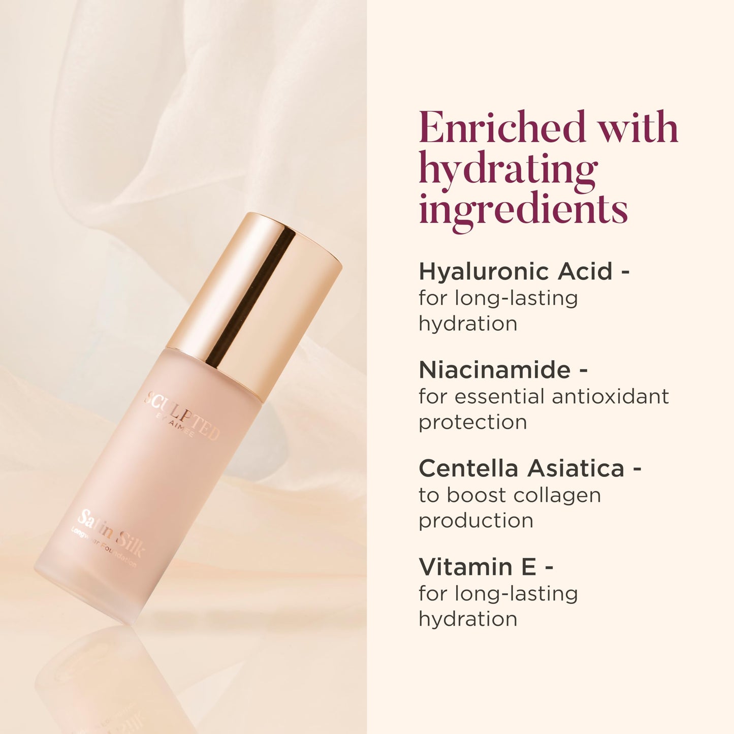 SCULPTED by Aimee Connolly Satin Silk Longwear Foundation from Sculpted by Aimee (Medium 4.0) - Lightweight, Hydrating & Buildable High Coverage, Sweat-Resistant Foundation