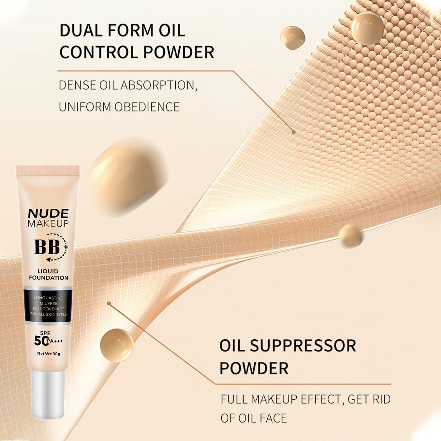 LYNTYAOU BB Cream Foundation, Even Skin Tone Color Correcting Cream Moisturizing Concealer Makeup Base, Lightweight Foundation Anti-Redness Silky Smoothing Foundation (Natural)