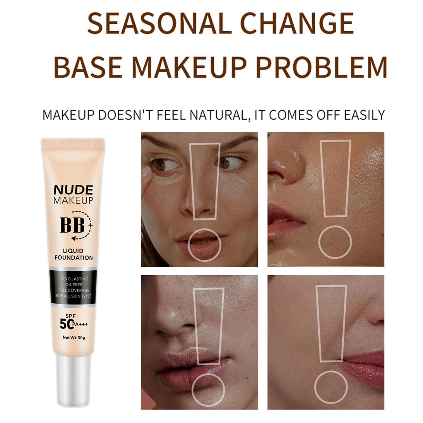 LYNTYAOU BB Cream Foundation, Even Skin Tone Color Correcting Cream Moisturizing Concealer Makeup Base, Lightweight Foundation Anti-Redness Silky Smoothing Foundation (Natural)