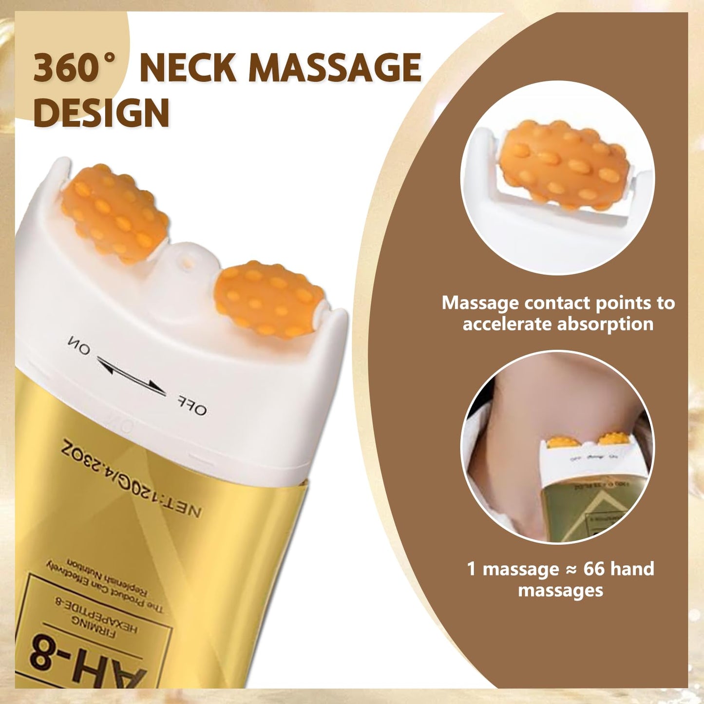 Gonggi AH-8 Firming Neck Cream, Tightening Lifting Sagging Skin, with Double Roller Massage, Reduce Wrinkles Fine Lines and Double Chin, Moisturizing (1PCS)