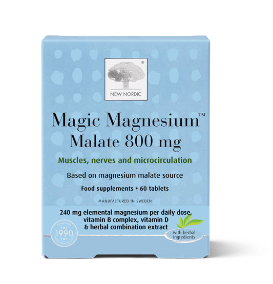 New Nordic Magic Magnesium Malate | 800 mg Extra Strength | High Absorption with Vitamin B Complex, and Vitamin D | Muscle and Sleep Support for Women and Men | 60 Tablets