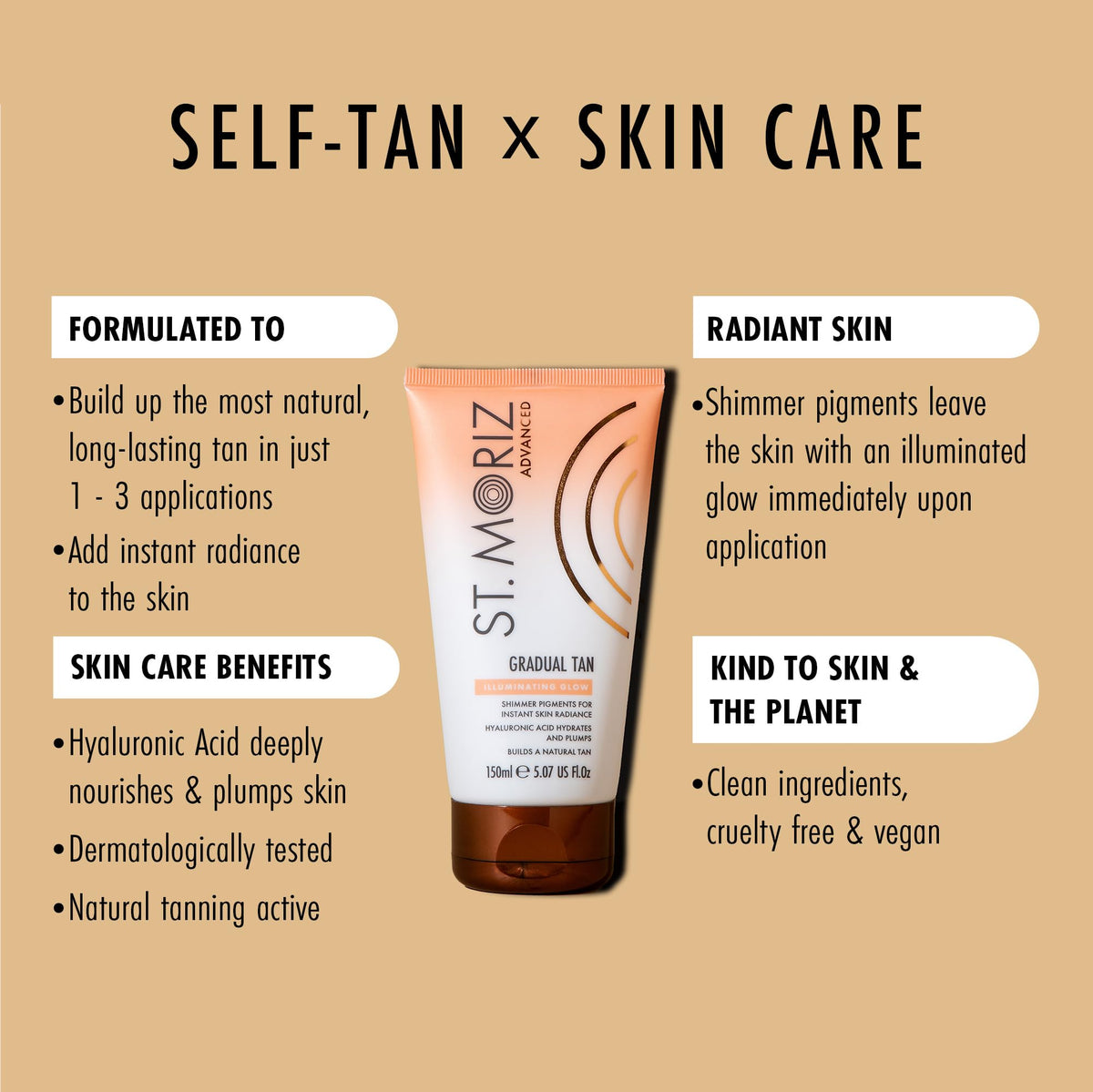ST. MORIZ St. Moriz Advanced Illuminating Gradual Tanning Lotion | Hydrating Gradual Tan Moisturiser with Hyaluronic Acid & Shimmer Radiance Pigments | Builds up a Natural Glow in 1 to 3 Applications | 150ml