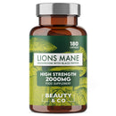 Lions Mane 2000mg with Black Pepper 180 Capsules - 6 months supply of High Strength Lions Mane from Beauty & Co Brand, 1 Capsule = 1 Serving, Vegan, Made in The UK.