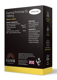 ELIXIR NUTROLOGY Evening Primrose Oil 1000mg 30 Capsules - Supports Women’s Health, Rich in Gamma-Linolenic Acid (GLA), with Vitamin E for Skin Health & Antioxidant Protection.