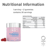 Nutriburst - TrueRadiance Collagen Support Gummies for Healthy Hair, Skin & Nails - Biotin (100µg), Hyaluronic Acid (50mg), Vitamin A (400µg) + Vitamin C (80mg) - 60 Gummies 1 Month Supply