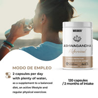 Weider Ashwagandha Professional (120 capsules). Ashwaghandha KSM-66 enriched with AstraGin to improve absorption, Magnesium, Vitamine C. For the normal functioning of the Nervous System. (60 servings)