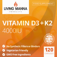 Vitamin D3 4000 IU & Vitamin K2 100ug (MK-7) | 120 Vegetarian Capsules | Living Manna Products