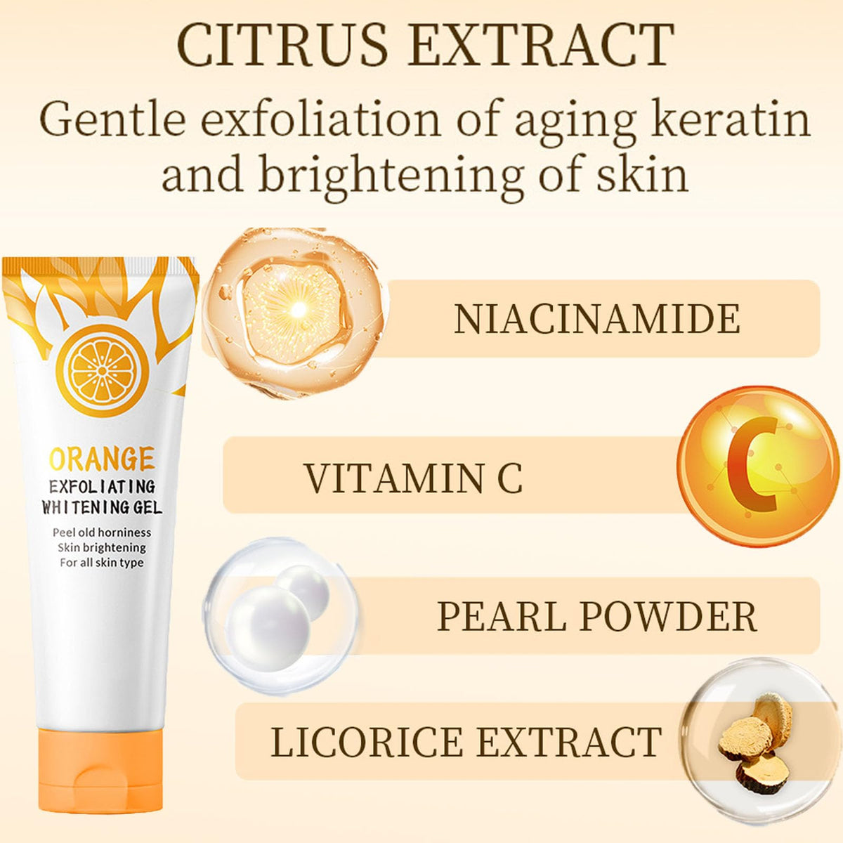QUIWEN Orange Face Exfoliator Gel Vitamin C Exfoliating Face Scrub Mild Deep Exfoliating Face Wash Orange Exfoliating Gel for Brightening Skin,Soft Your Skin and Remove Dead Skin For Smooth & Radiant