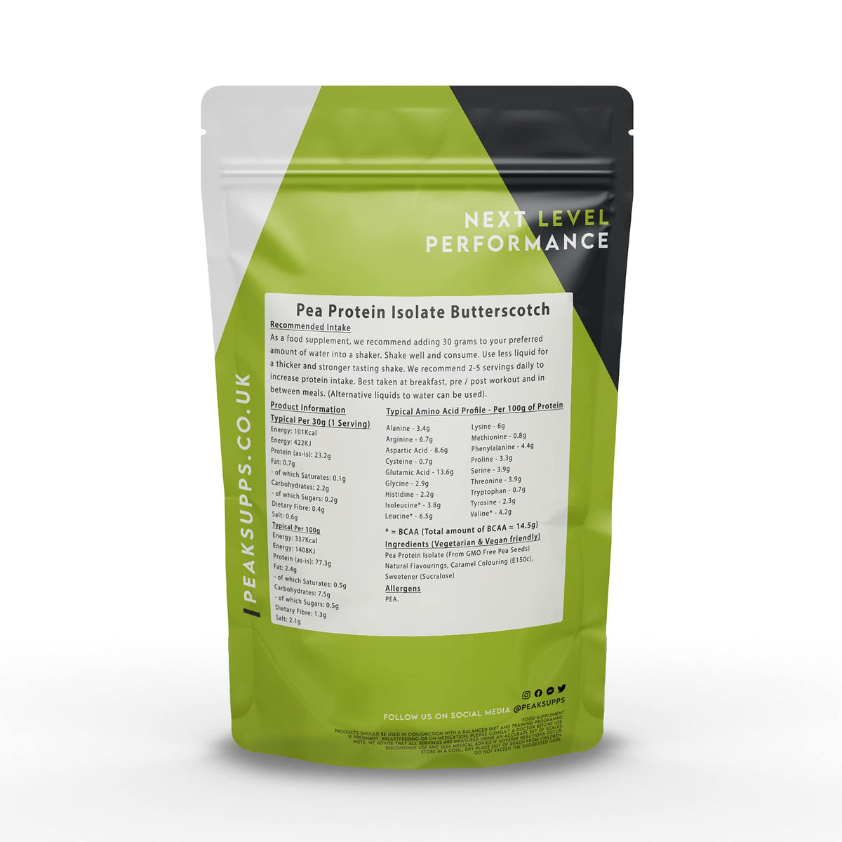 Peak Supps Butterscotch Pea Protein Isolate - 500g (16 Servings) - Vegan | Dairy Free | Plant Based