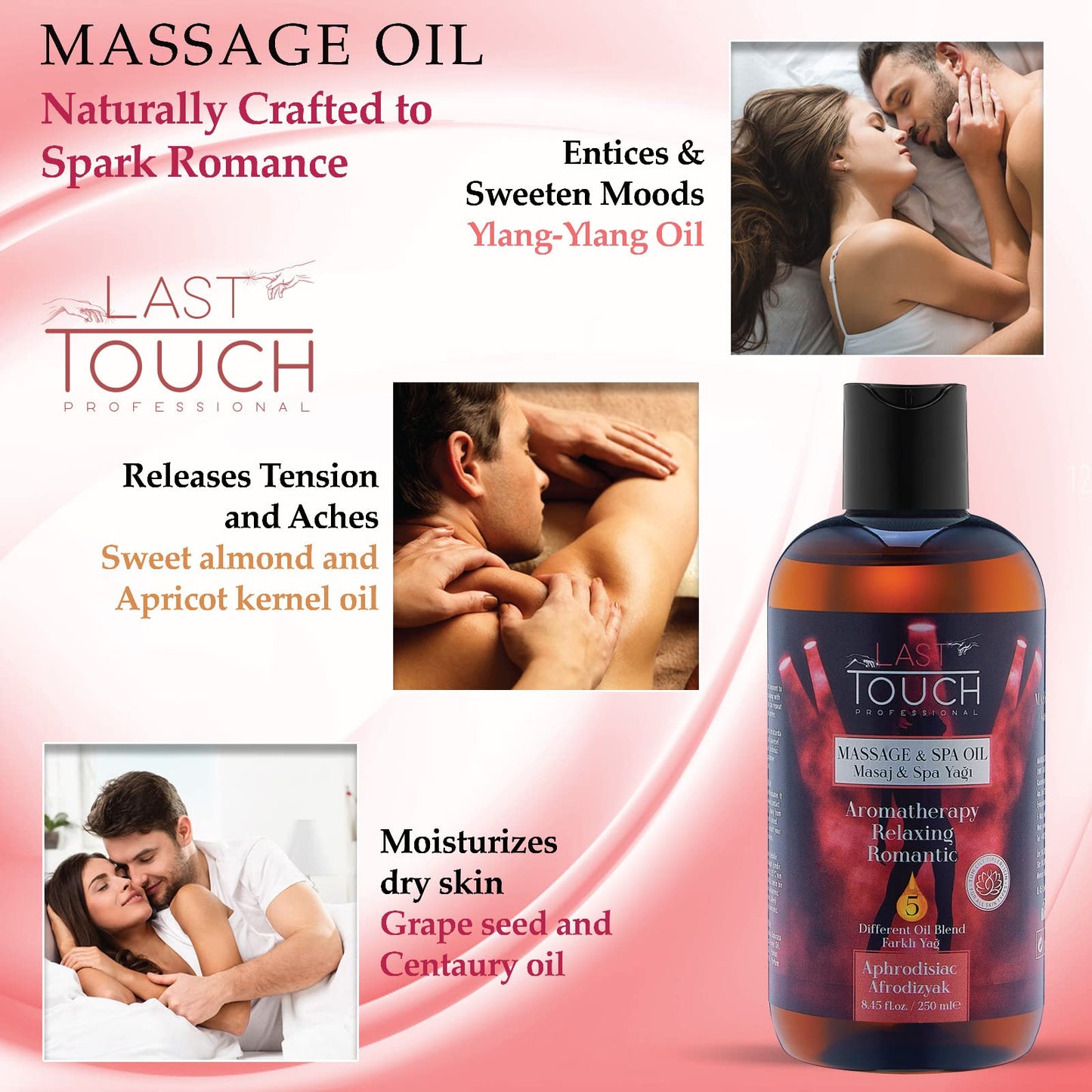 LAST TOUCH Aphrodisiac Sensual Massage Oil for Couples Sexual - Massage Oils for Date Night - Massage Oil for Massage Therapy - Aromatherapy Oil for Intimate Moments - Aphrodisiac Oil 8.45 fl oz