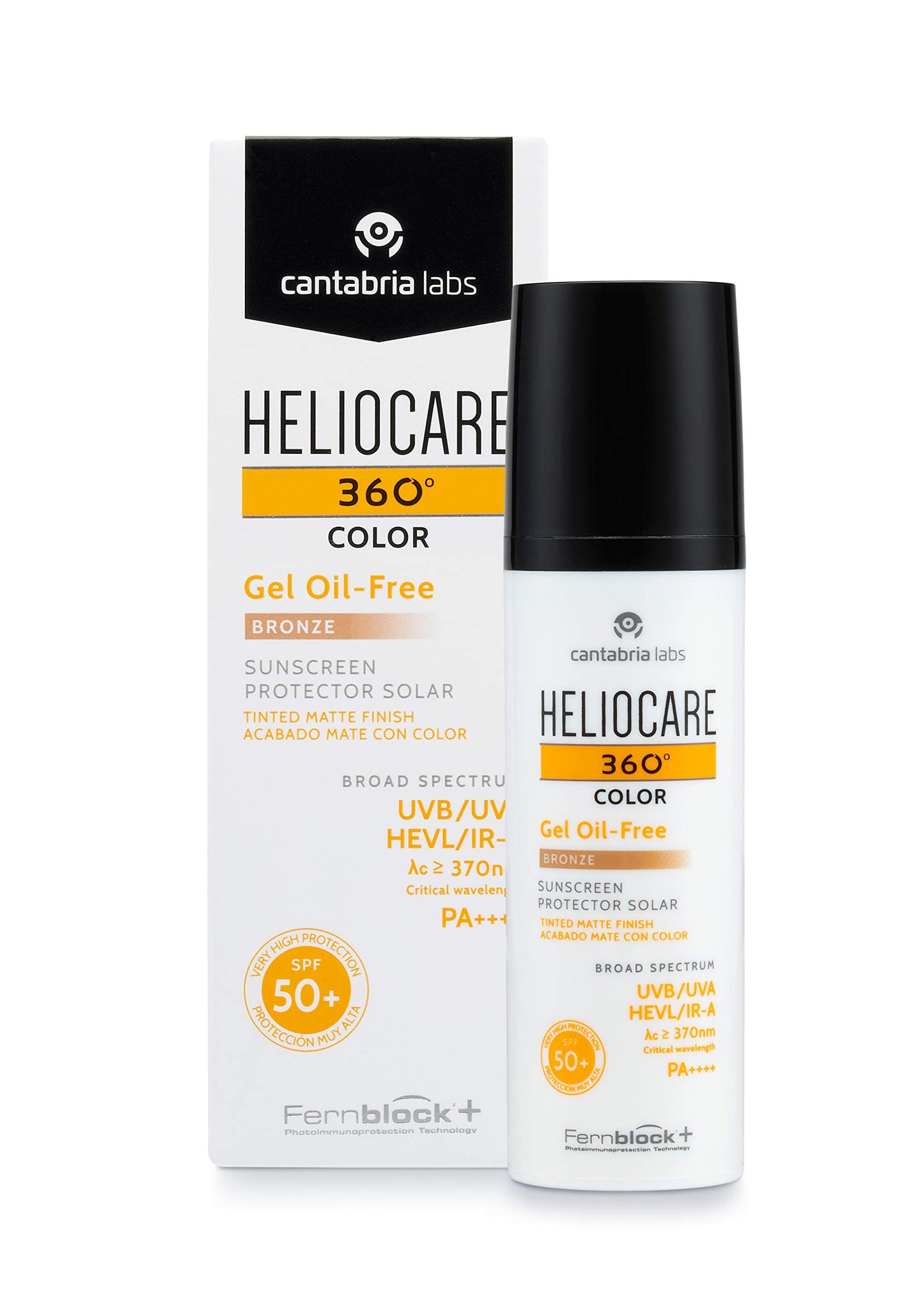 Heliocare 360 Colour Gel Oil-Free Bronze SPF50+ 50ml / Sunscreen For Face/Daily UVA UVB Visible Light Infrared-A Anti-Ageing Sun Protection/Matte Foundation Coverage