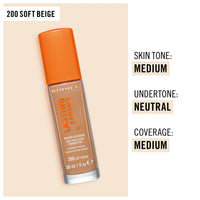 Rimmel Lasting Radiance Medium Coverage Anti Pollution Foundation, SPF 25, 200 Soft Beige (Wake Me Up Foundation Improved Formula), 30 ml (Pack of 1)