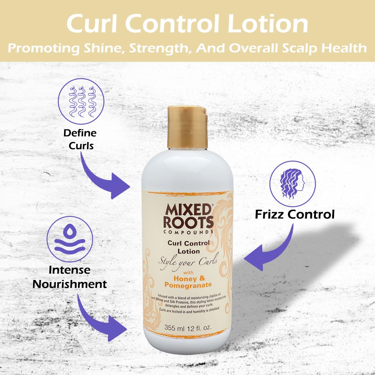 Mixed Roots Curl Control Lotion Honey & Pomegranate – Lightweight Leave‑In Styling Lotion with Jojoba, Wheat & Silk Proteins – Defines, Detangles & Hydrates Curls – Paraben‑Free, 355 ml