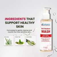 Grahams Natural Anti Redness Face Wash for Rosacea - Facial Cleanser for Redness-Prone, Sensitive Skin (1 x 125ml)