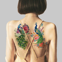 Nirbffo Large Temporary Tattoos Peacock Flowers Legs Arm Belly Back Waterproof Sticker 4 Sheets
