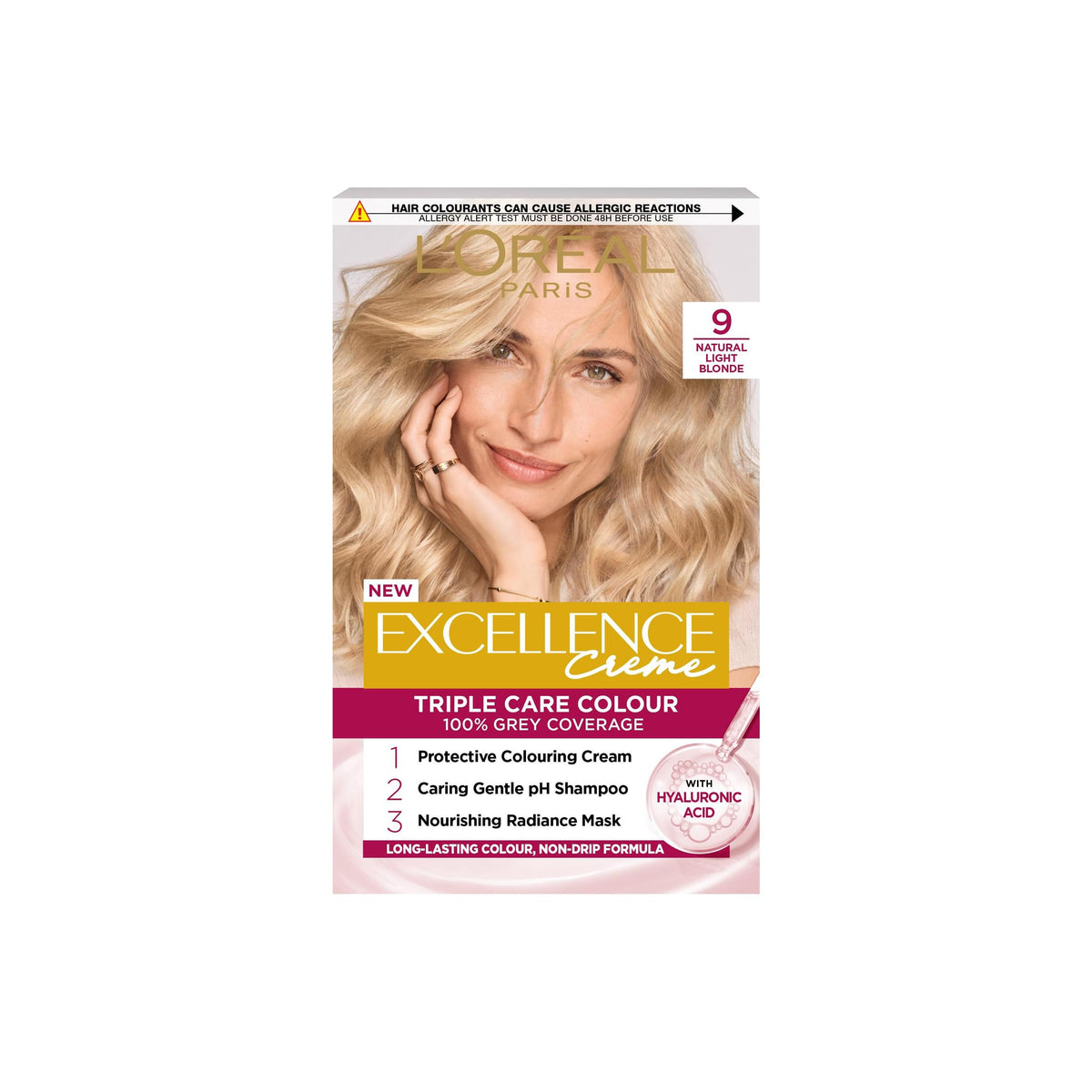 L'Oreal Paris L'Oréal Paris Excellence Crème Permanent Hair Dye, Radiant At-Home Hair Colour with up to 100% Grey Coverage, Pro-Keratin, Up to 8 Weeks of Colour, Colour: 9 Natural Light Blonde