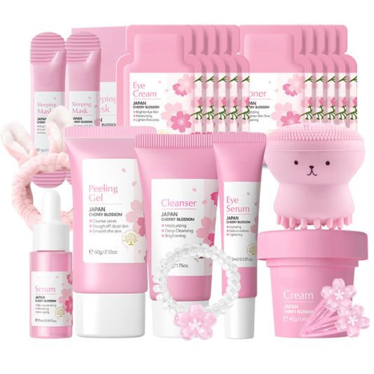skincare set-Hair clip + hair band + cleanser + Serum + cleanser + eye serum + cream + sleeping mask + eye cream *5+ toner *5