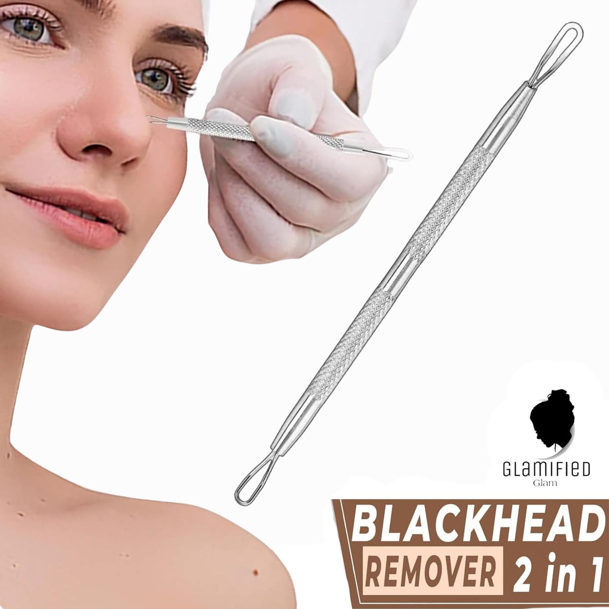 Glamified , glam Glamified Blackhead Remover Professional Skincare Spot Treatment Blackhead Remover Tool for Blemish Comedone Whiteheads Pimple Popper with Double Sided Soft Touch and Anti-Slip Design