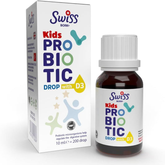 SWISS BORK Baby Probiotic Drops with Vitamin D3 — Kids Probiotics for Gut Health, Effective Digestive Support, and Colic Relief – 10ML & 45 Days’ Supply (Halal)